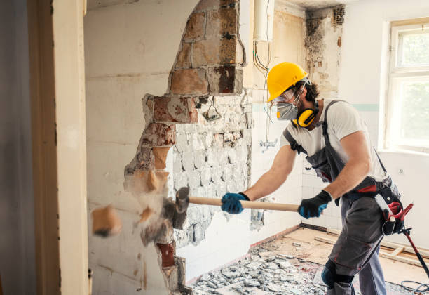 Worker using hammer, home renovation